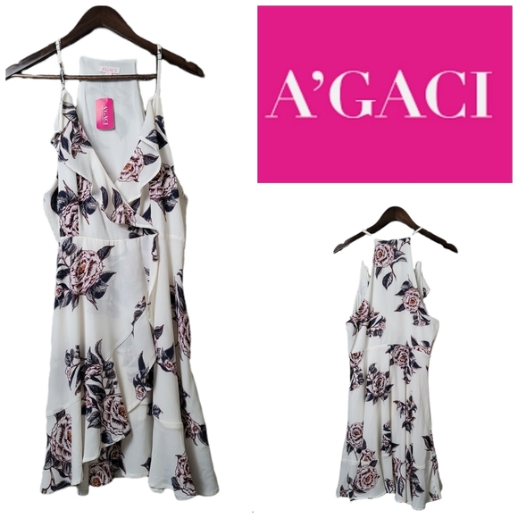 a'gaci Dresses & Skirts - New A'GACI Sleeveless White Floral Ruffle A-Line Dress/ Womens/ Size Large